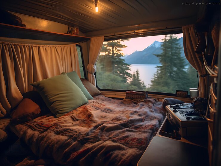 camper van life cozy bedding